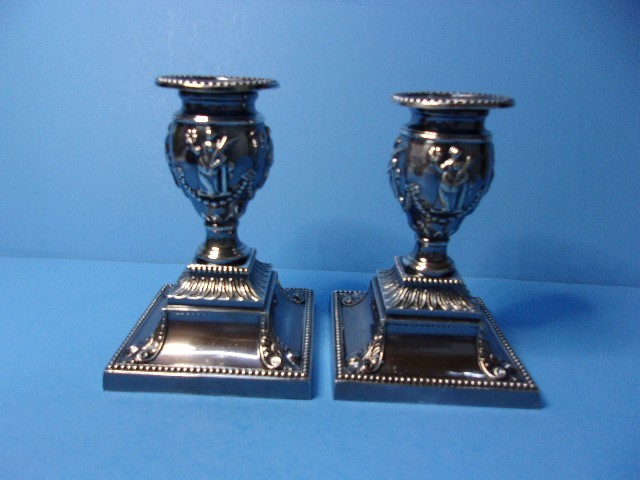 Antique Victorian Dwarf Urn Silverplate Candlesticks Richard Hodd & Son London