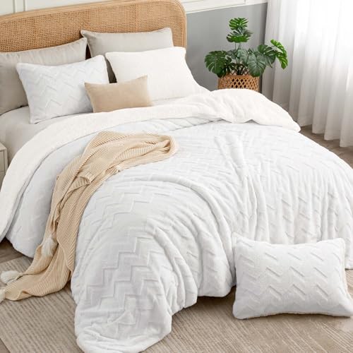 Fluffy Size Comforter Set - Super Soft Sherpa Comforter for Size King White