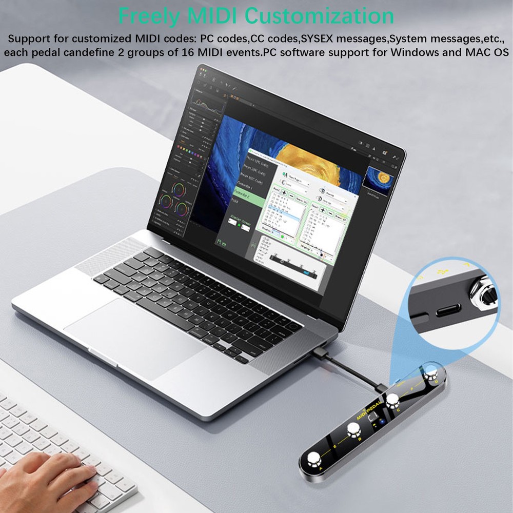 Wireless MIDI Controller Pedal 5 Modes Digital Display 25Hrs USB VCLF