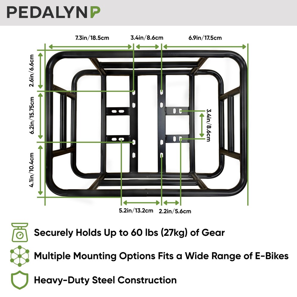 Rear Cargo Rack for E-Bikes – Universal Bicycle Rack with Cargo Net, Rain Cov...