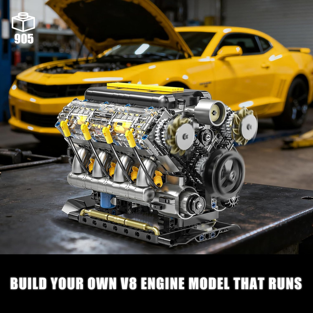V8 Engine Model Building Kit That Runs - STEM Visible Mini V8 Engine Kit for Adu