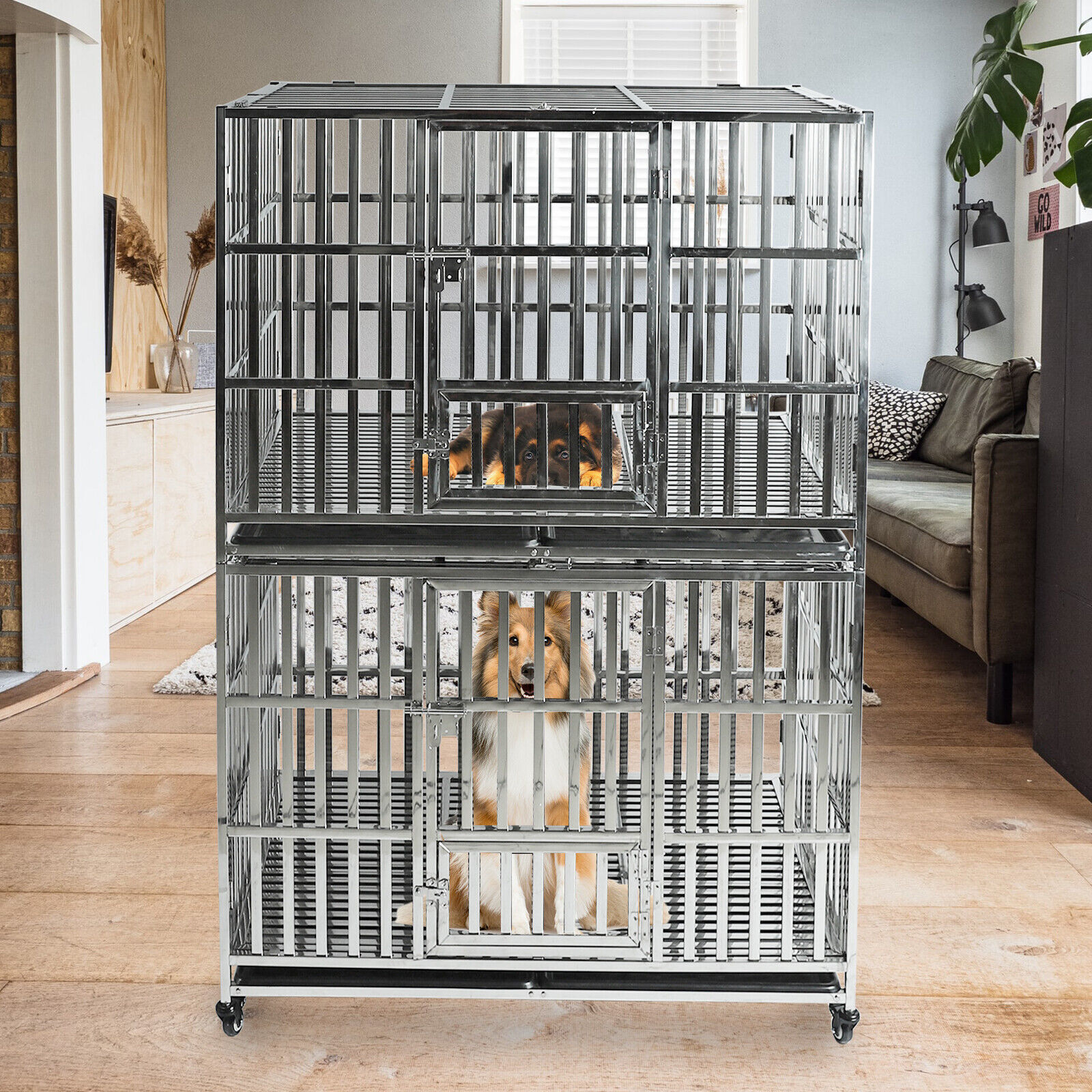 47 inch Heavy Duty Dog Kennel Pet Stainless Steel Crate Cage Stackable