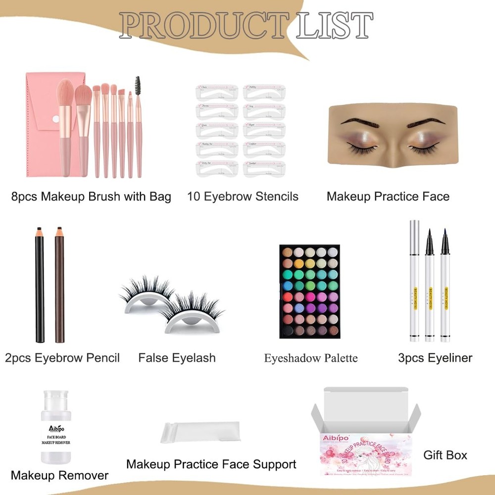 Makeup Mannequin Face Board With Kit - 3D Silicone Half for White