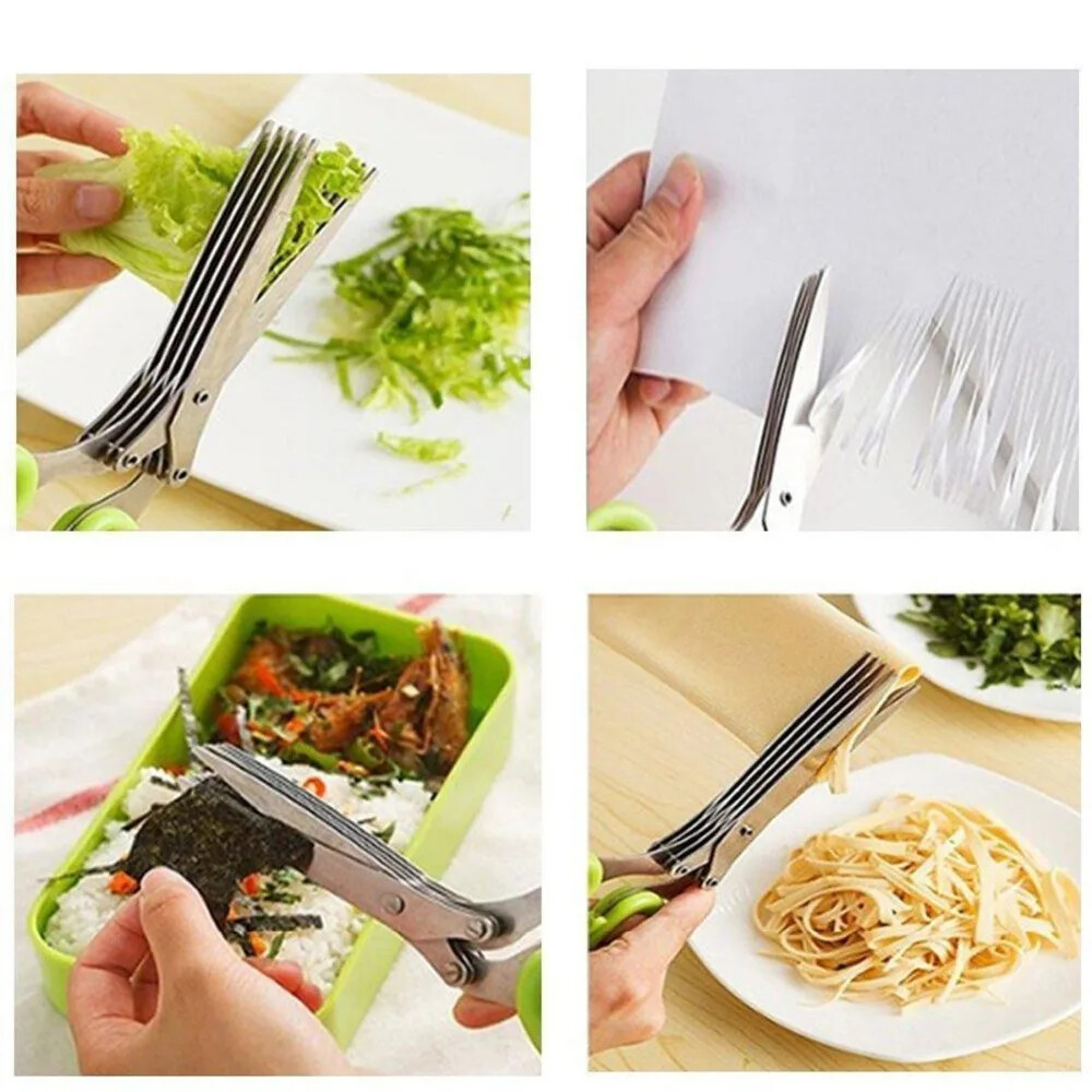 Multi-layer Green Onion Scissors Multifunctional Kitchen Scissors Stainles Steel
