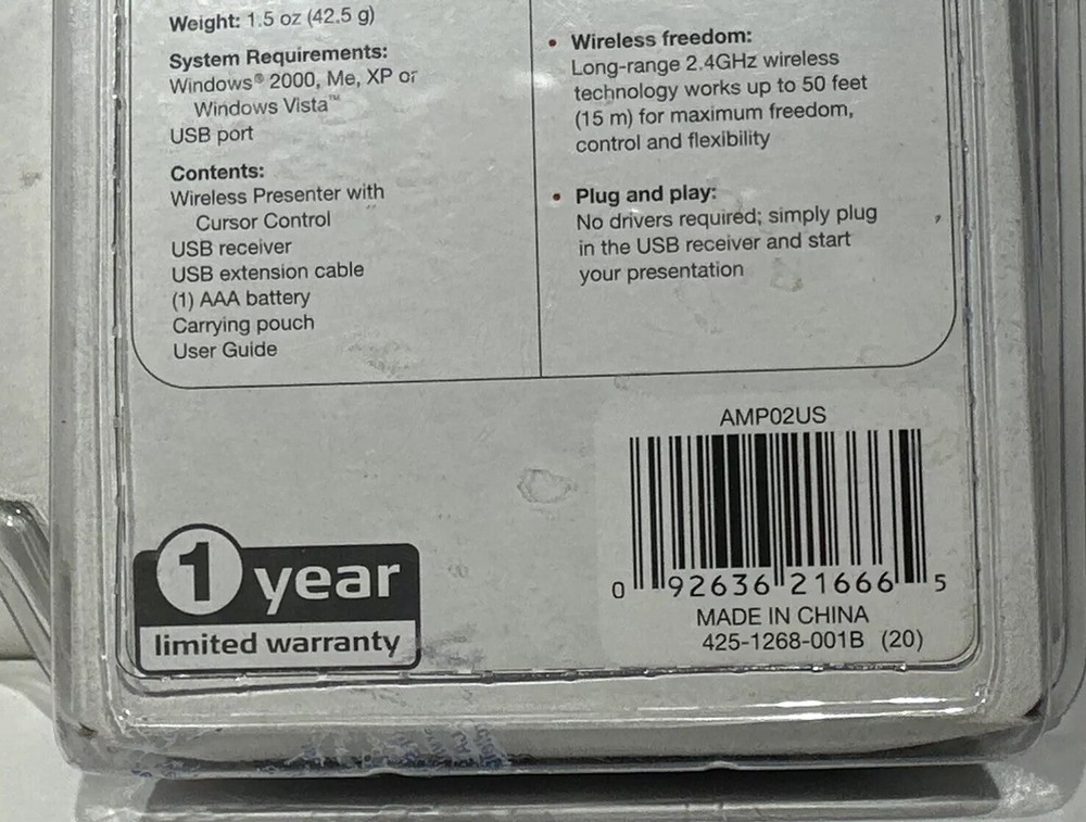 Targus Wireless Presenter Laser Pointer Remote AMP02US New & Sealed Genuine OEM