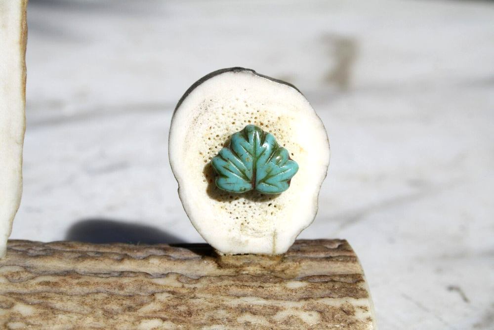 Vintage Antler Bone Thermometer Celsius with Turquoise Leaf