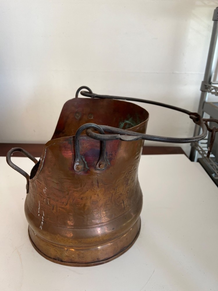 ANTIQUE COPPER COAL ASH SCUTTLE BUCKET