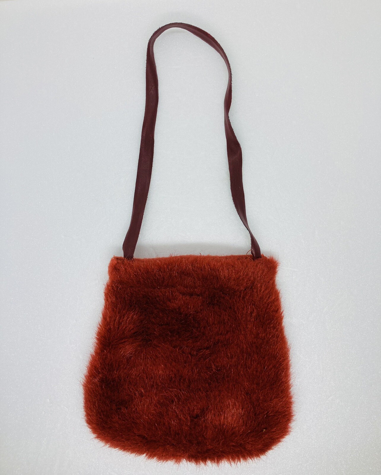 Vintage 1980s Retro Fluffy Furry Handheld Pouch Makeup Mirror Phone Keys Bag 22