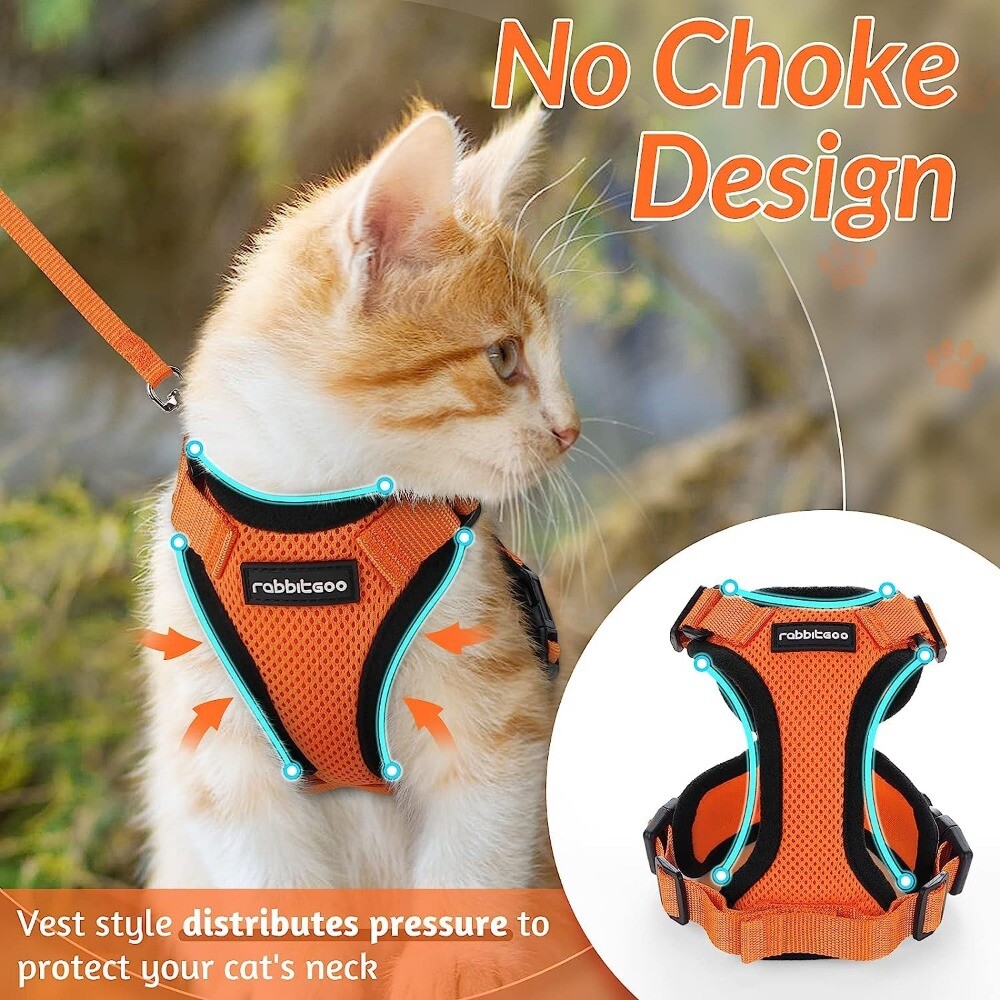 rabbitgoo Cat Harness and Lead Escape Proof Adjustable Reflective Vest Orange