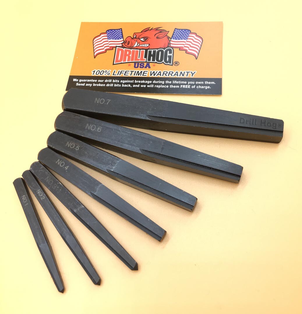 Drill Hog® Square Easy Out Set Screw Extractor Straight Lifetime Warranty 7 Pc