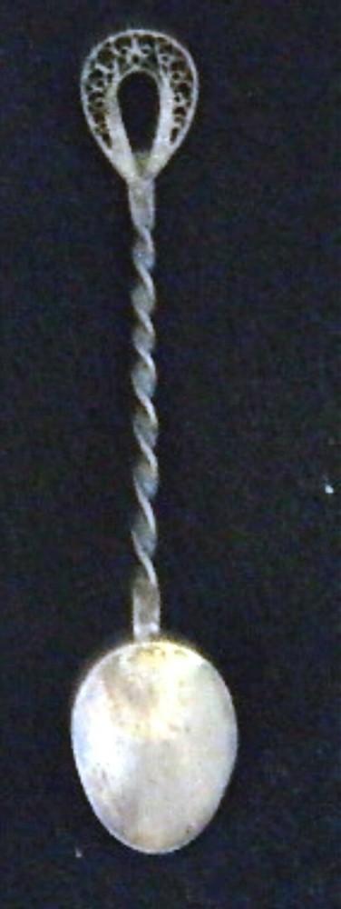 Spoon Salt Twisted Handle Silver Filigree Vintage