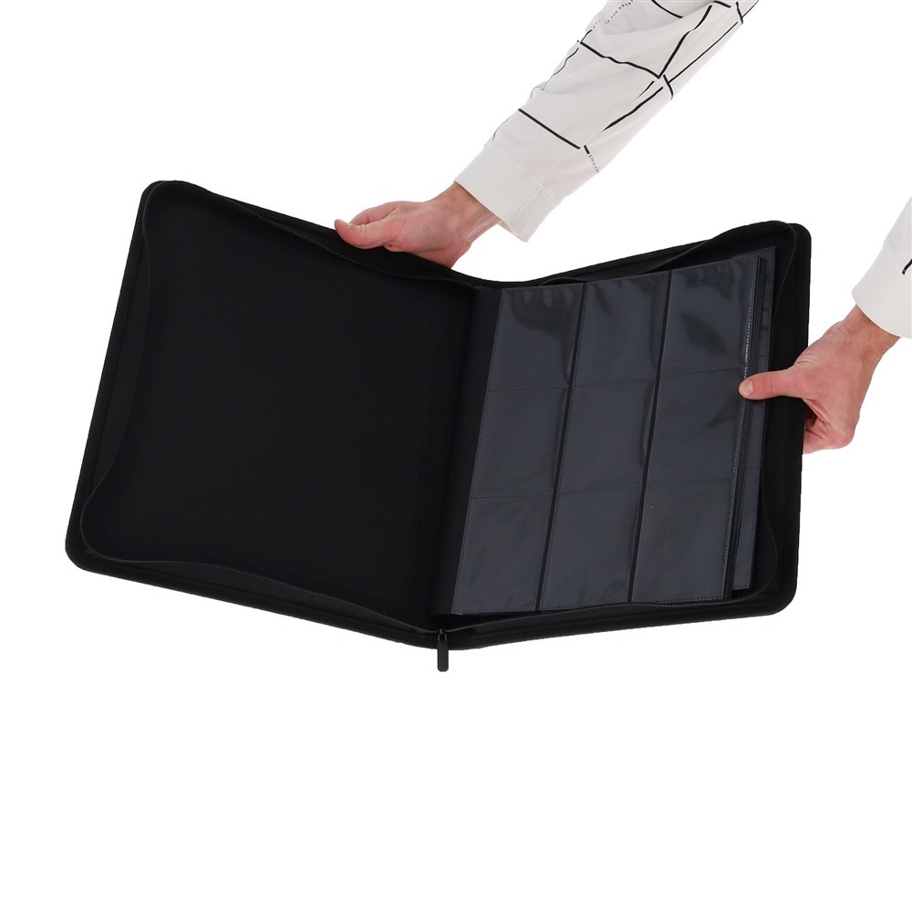 BCW Z-Folio 9 Pocket Card Toploader Black LX Leatherette Zippered Storage Album