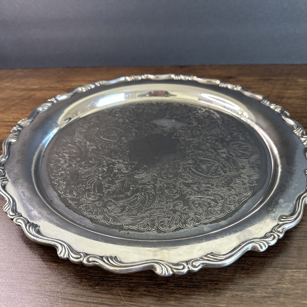 Oneida Silver Plated Platter 12 Inch Scrolls Intricate Design ~ Please Read