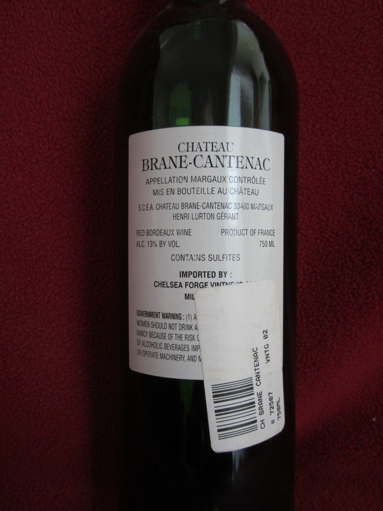 2002 Chateau Brane - Cantenac empty wine bottle with cork