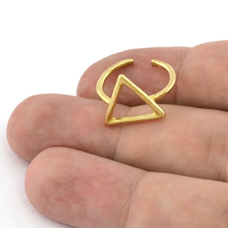 3 pcs Triangle Ring Raw Brass, Antique silver plated brass(6US Adjustable ) 1199