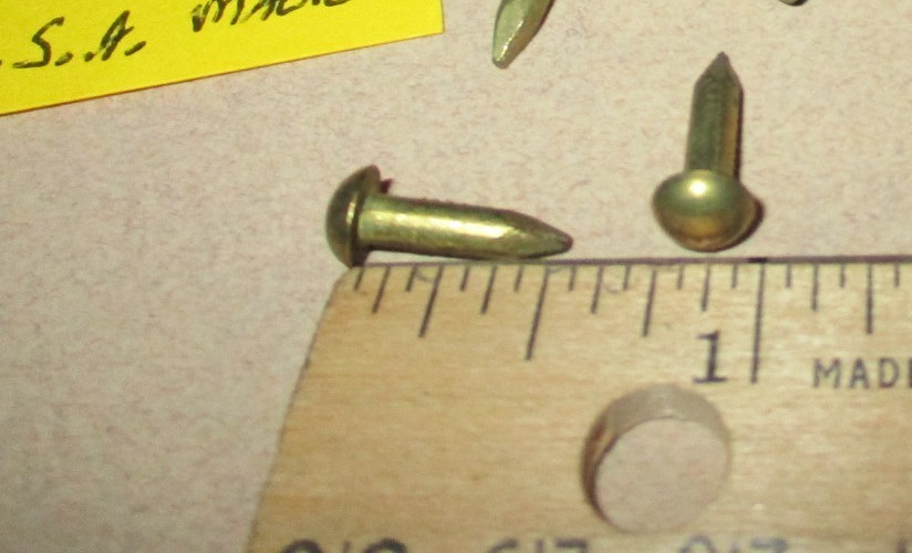43--NICE VINTAGE 1/2" X #12, SOLID BRASS ESCUTCHEON PINS NAILS, ROUND DOME HEADS