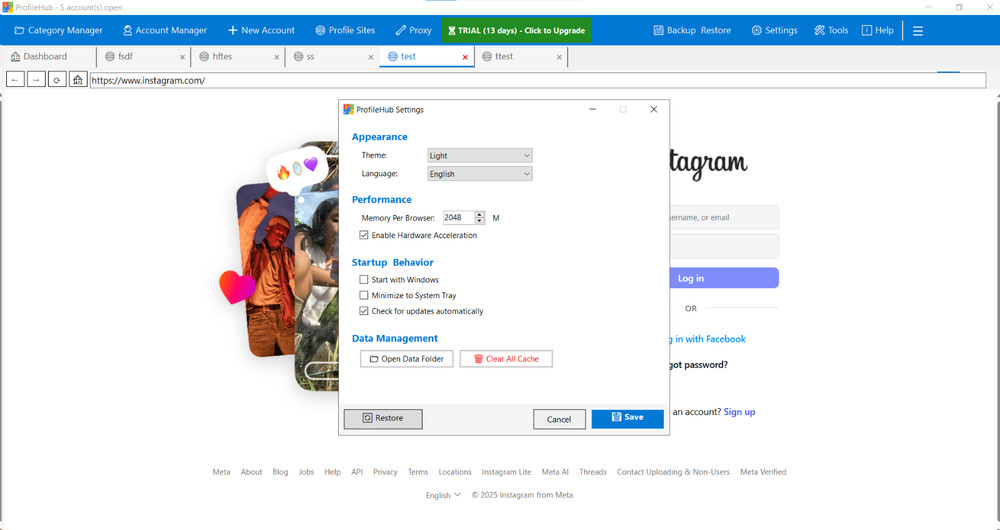 ProfileHub Multi Account Browser Manager Windows 10/11 Proxy Password Manager