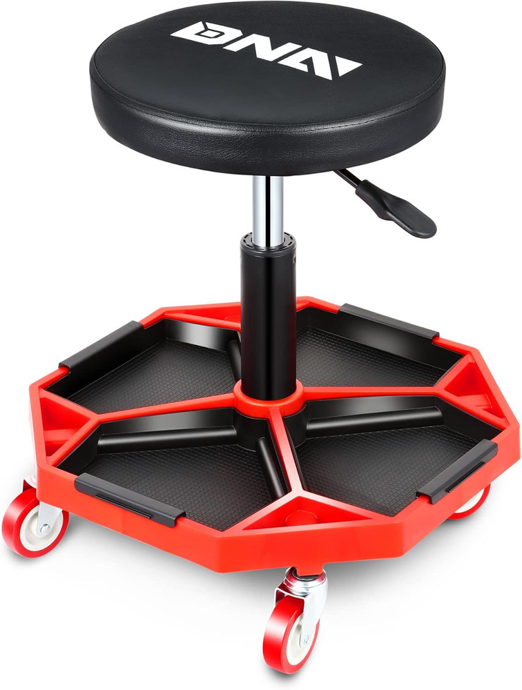 Adjustable Pneumatic Garage Stool with Tool Tray - 300Lbs Capacity