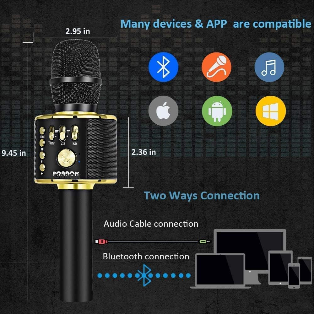 Wireless Bluetooth Karaoke Microphone, 3-In-1 Portable Handheld Mic Speaker Mach
