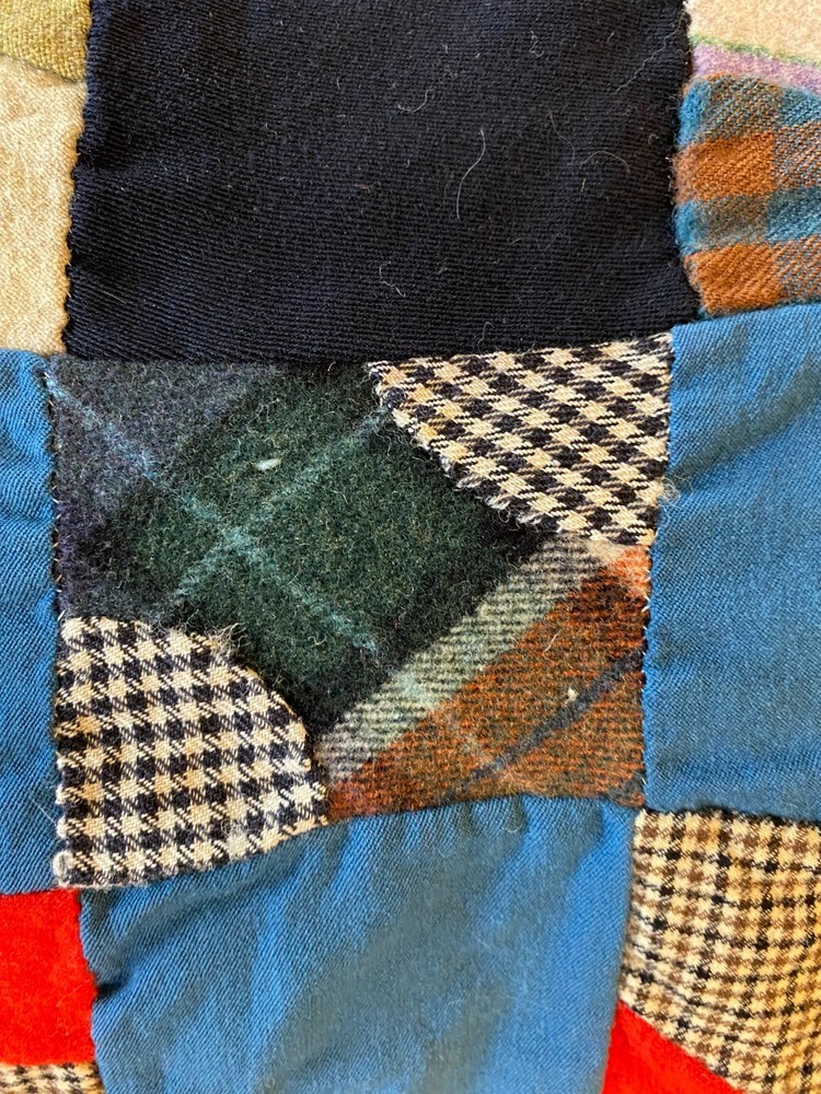 1920s Wool Quilt Drunkard’s Path Variation Antique Patchwork Blanket Heavy 80x65