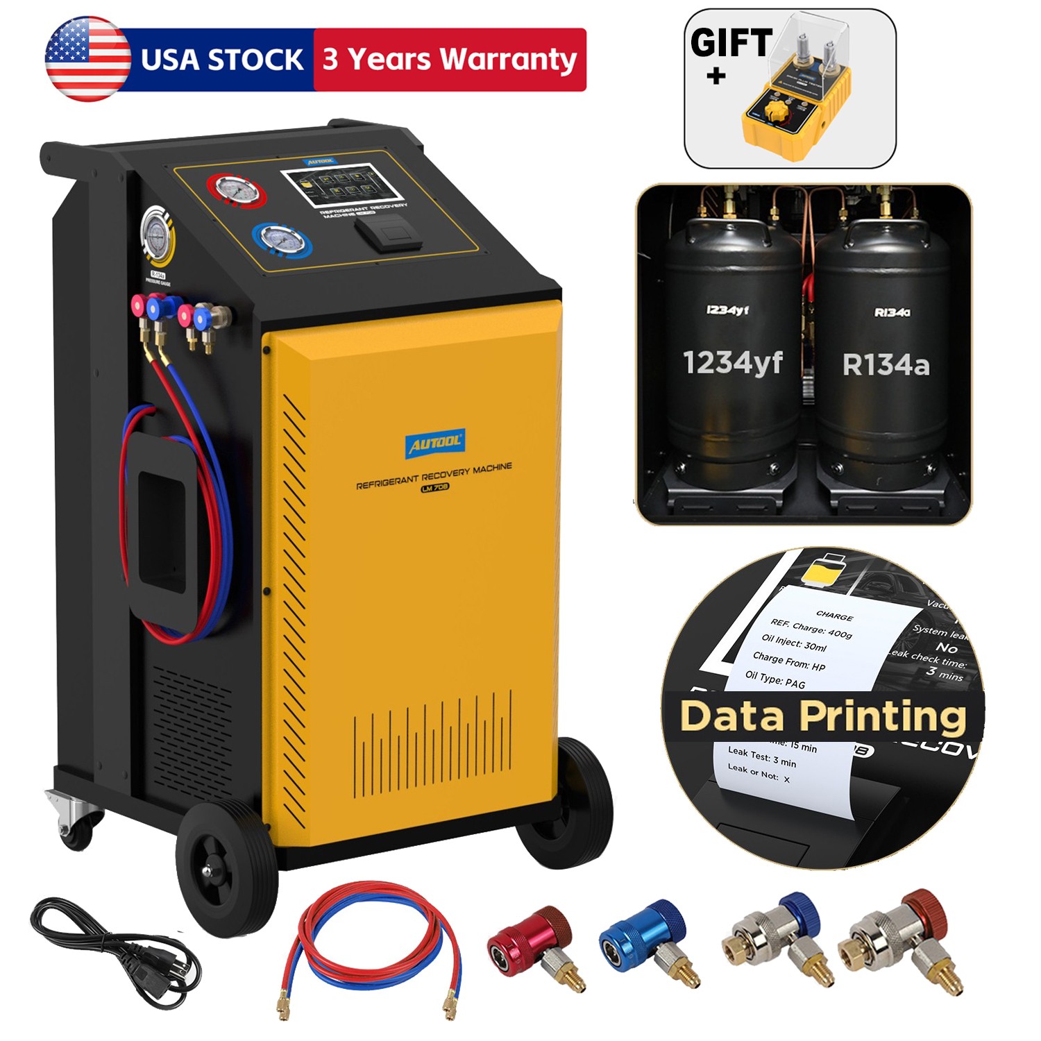 Refrigerant Recovery Machine Fully Automatic A/C HVAC Dual Tank Filling 3/8HP