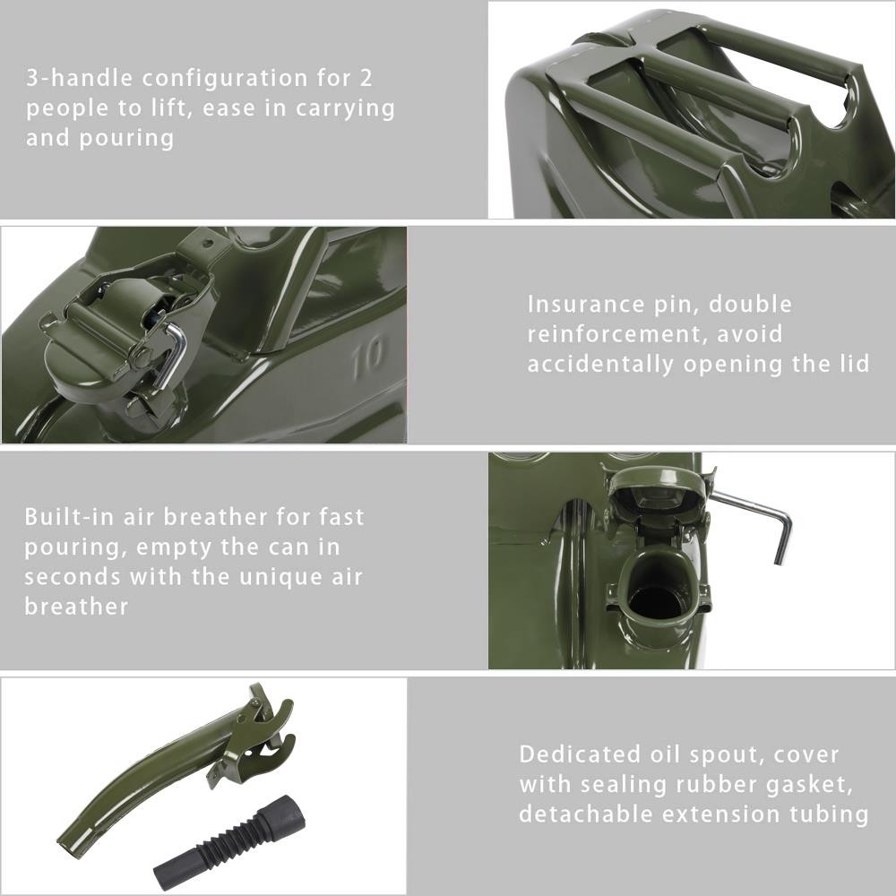 2.6 Gallon Fuel Can Backup Steel Tank Fuel Gas Gasoline Can with Pouring Spout