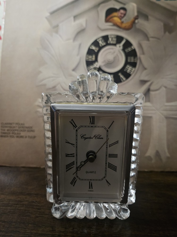 Crystal Clear Glass Desk Clock Quartz Battery Roman Numerals Rectangular