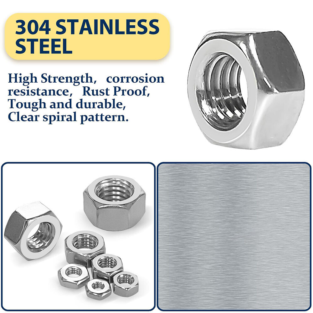450pcs Assorted Stainless Steel Hex Nuts Assortment Kit SAE 2# - 1/2" Hex Nut