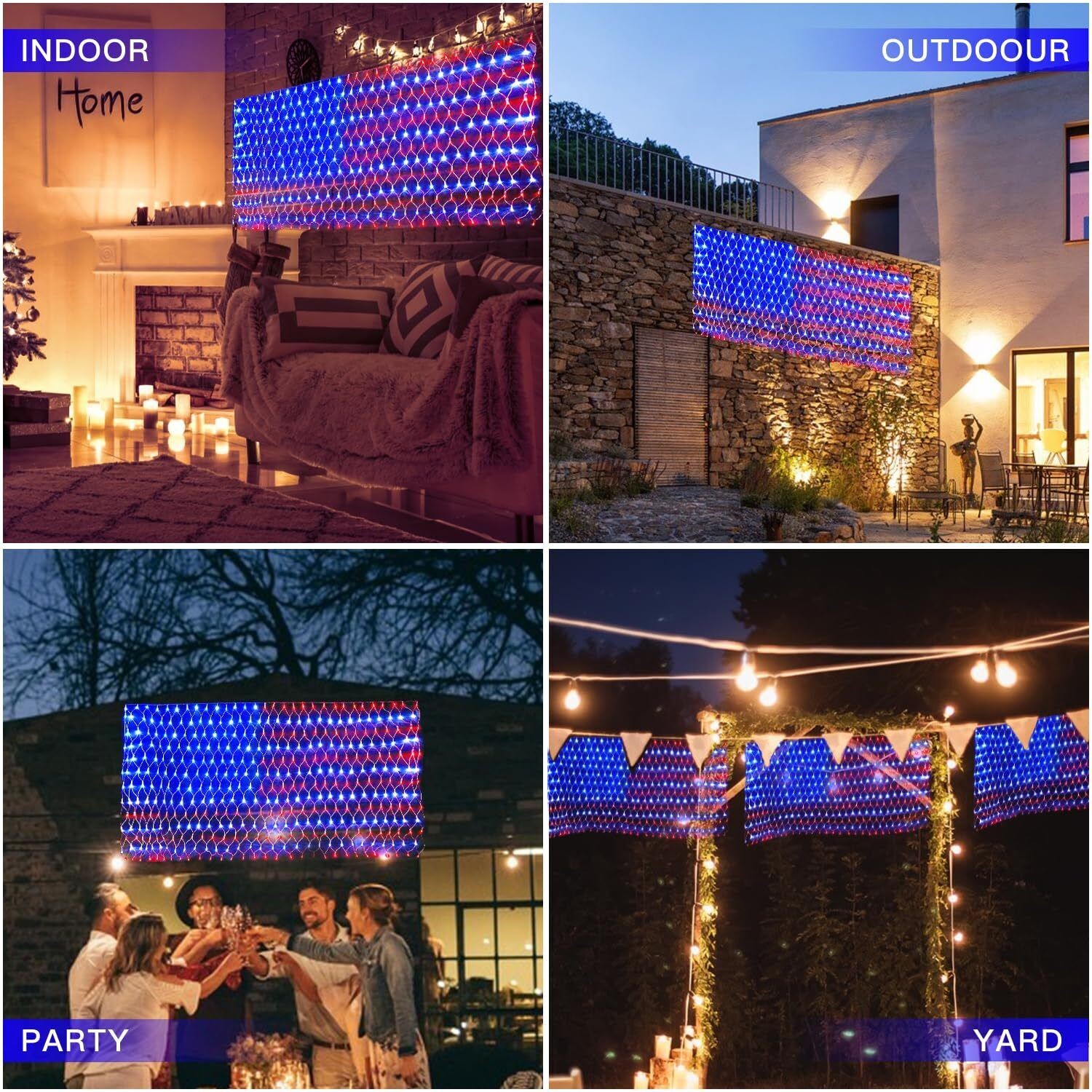 6.5ft x 3.3ft American Flag Net Light, 420 LED String Lights Party Garden Decor