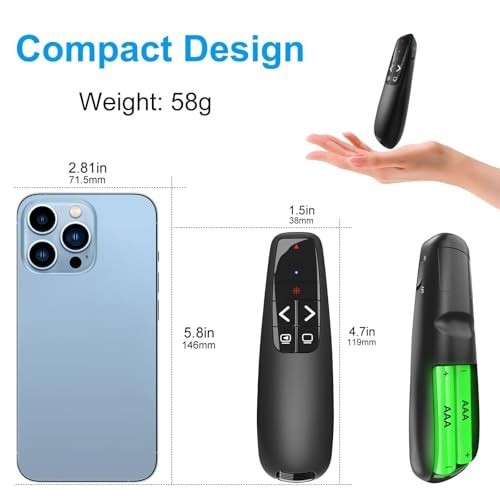 Wireless Presentation Clicker Remote with Red Laser Pointer - Long Range PPT Adv
