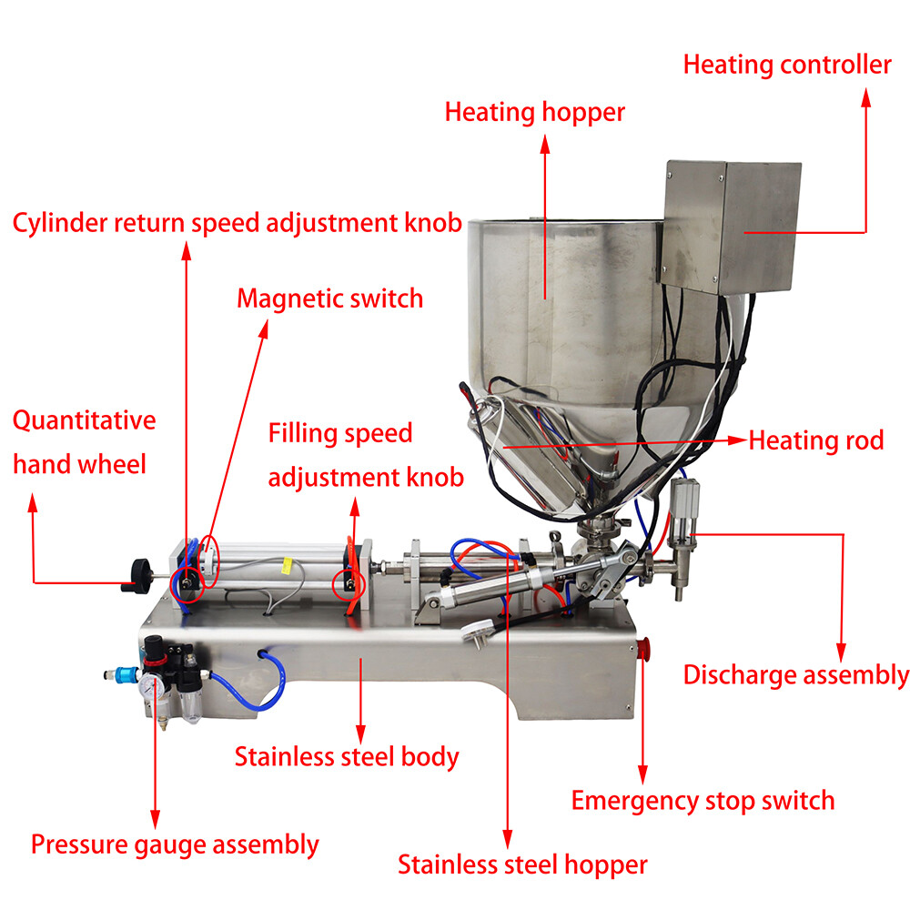 110V 100-1000ml 1 Nozzle Pneumatic Paste Liquid Filling Machine Heating Function