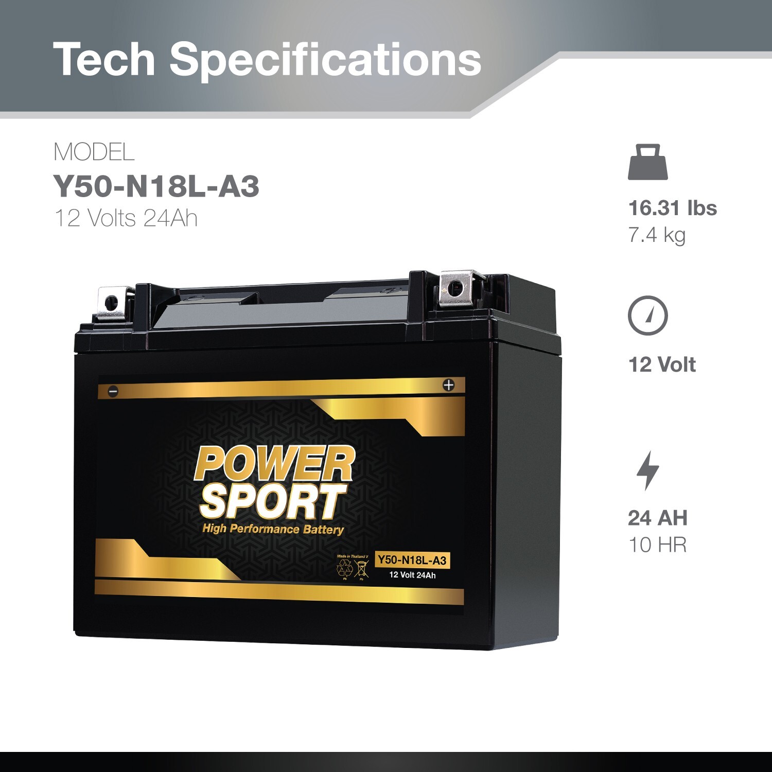 Y50-N18L-A3 Battery for Honda GL1500 Gold Wing 1500CC 1988-2000