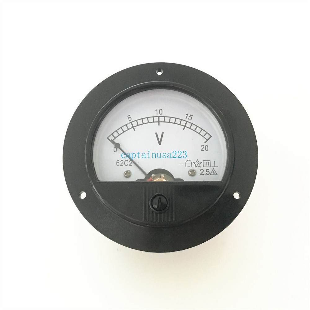 62C2 DC 0-20V Round Analog Panel Meter Volt Voltage Meter Voltmeter Gauge DC 20V