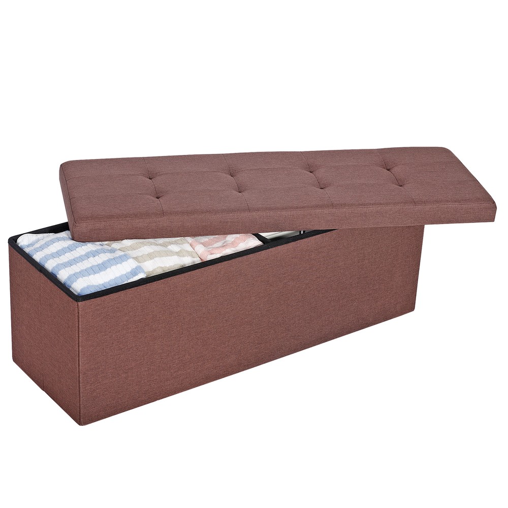 Brown Foldable Storage Ottoman Bench Storage Stools Footrest Spacious Organizer