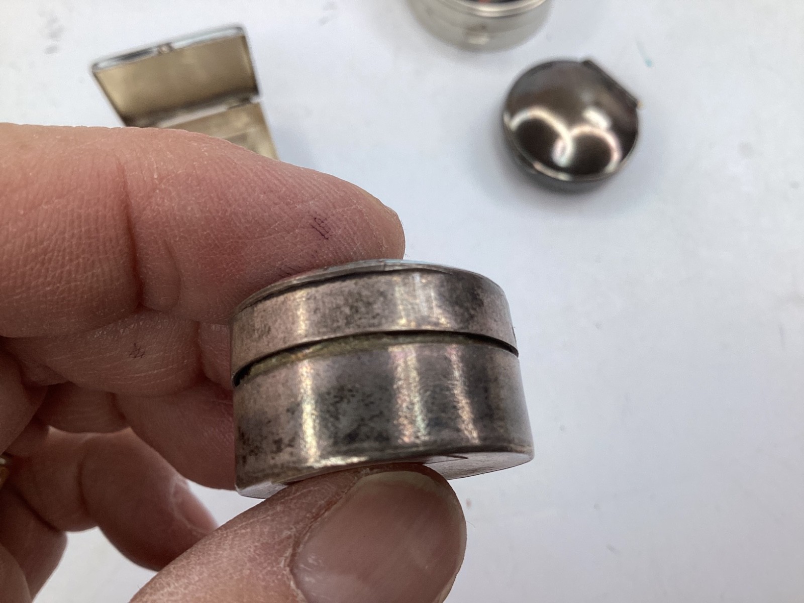 4 Vintage Engraved Sterling Silver Rectangle Pill Box,cloisonné, wood inlay+(B3)