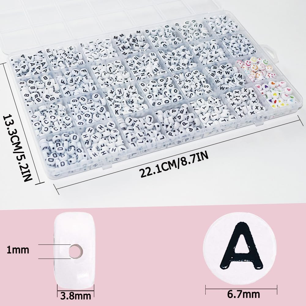 Alphabet Beads A-Z 1300+Pcs Letter Beads, Acrylic 4x7mm Round Letter Beads Kits,