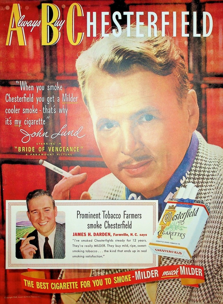 Original Chesterfield Cigarettes Ad: John Lund; ABC