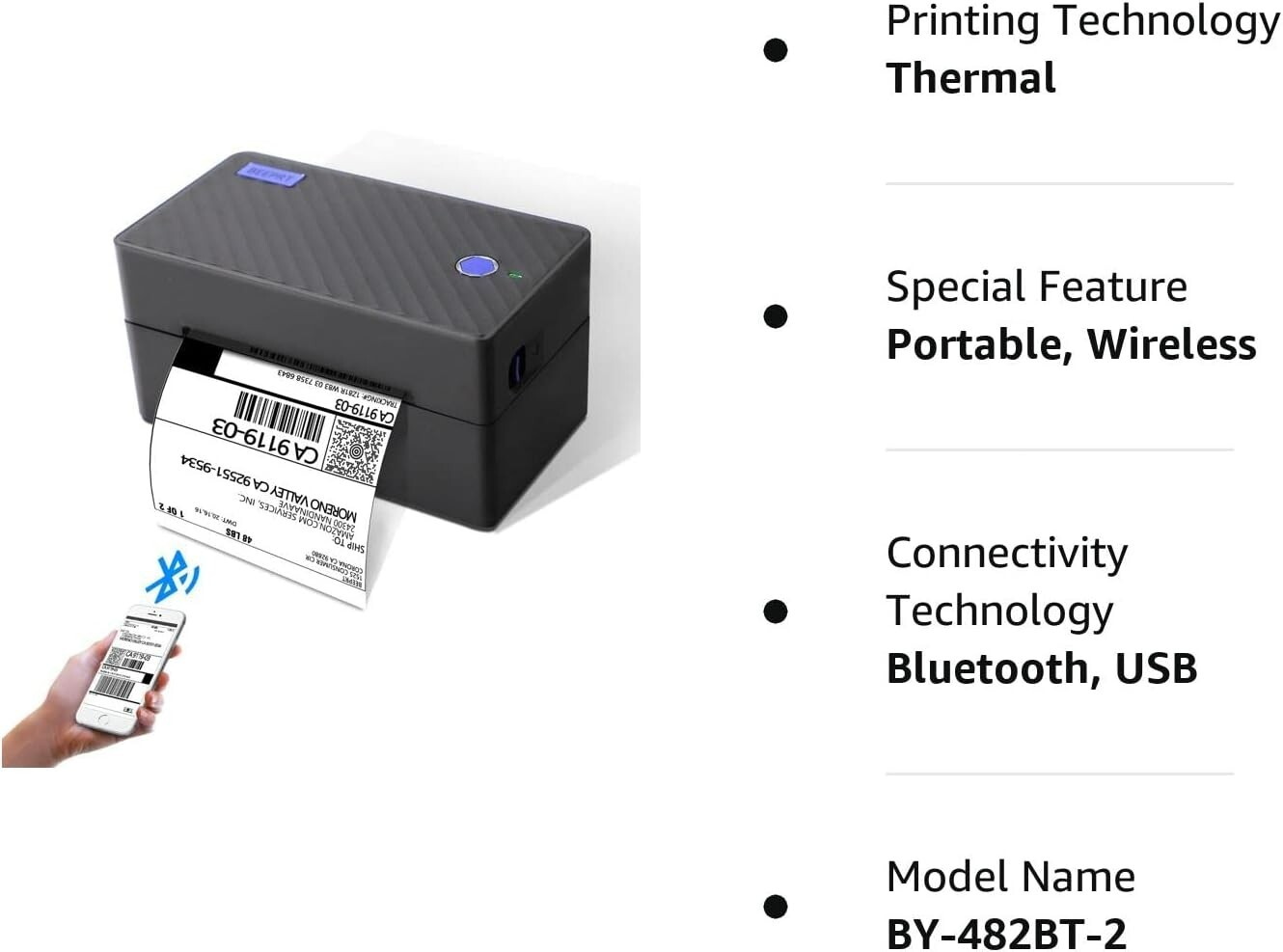 Label Printer, Bluetooth Shipping Label Printer, Wireless 4x6 Thermal Printer