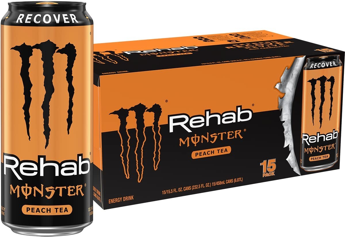 Monster Rehab Peach Tea + Energy 15.5 Ounce | Energy Iced Tea, Pack of 15