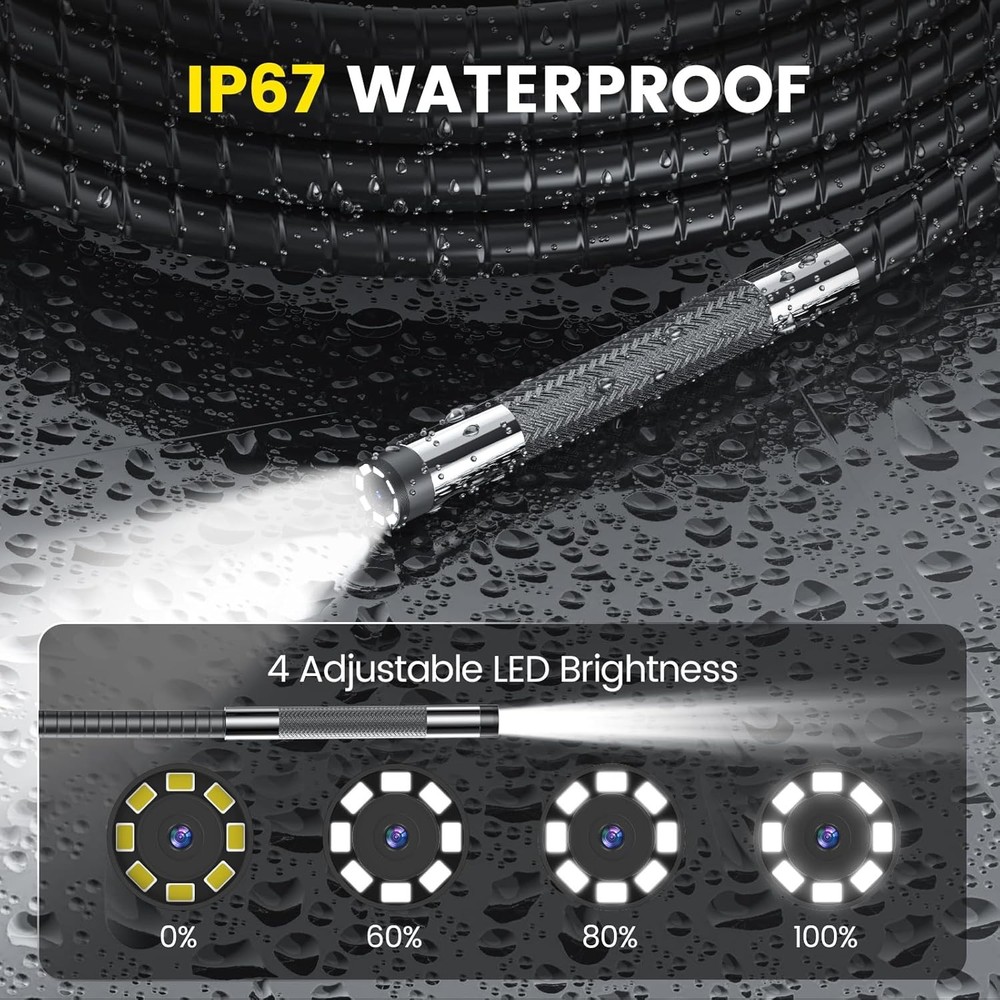 Two-Way Articulating Borescope Camera with Light With Light Snake Scope Camera