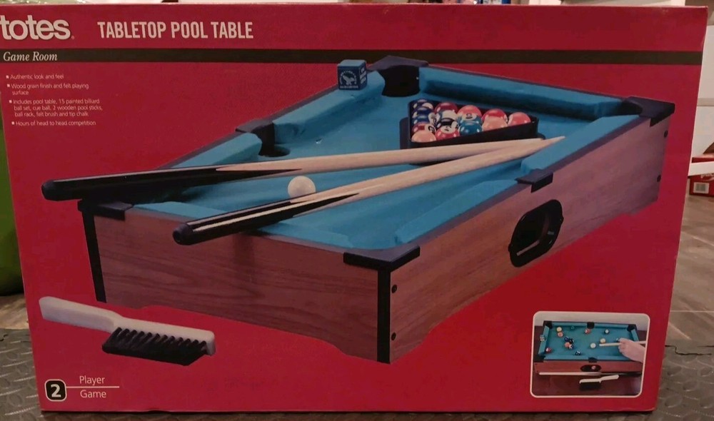 Totes Tabletop Pool Table. NIB 2 Player Game.
