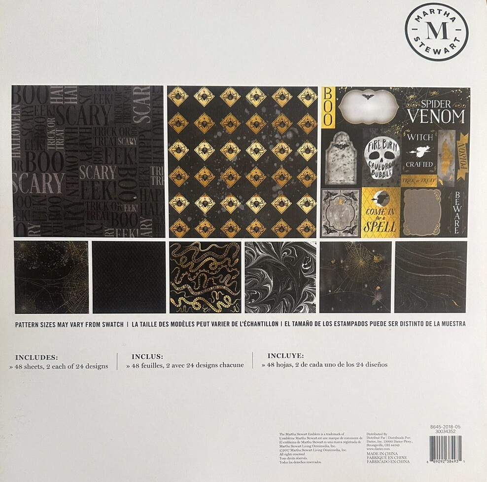 ~ HALLOWEEN ~ 12x12 SCRAPBOOK CARDSTOCK PAPER PAD 48 LOT *MARTHA STEWART* FOIL