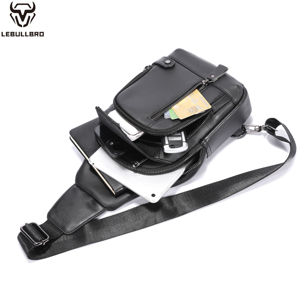 Mens Sling Backpack Cowhide Genuine Leather Chest Crossbody Shoulder Bag New