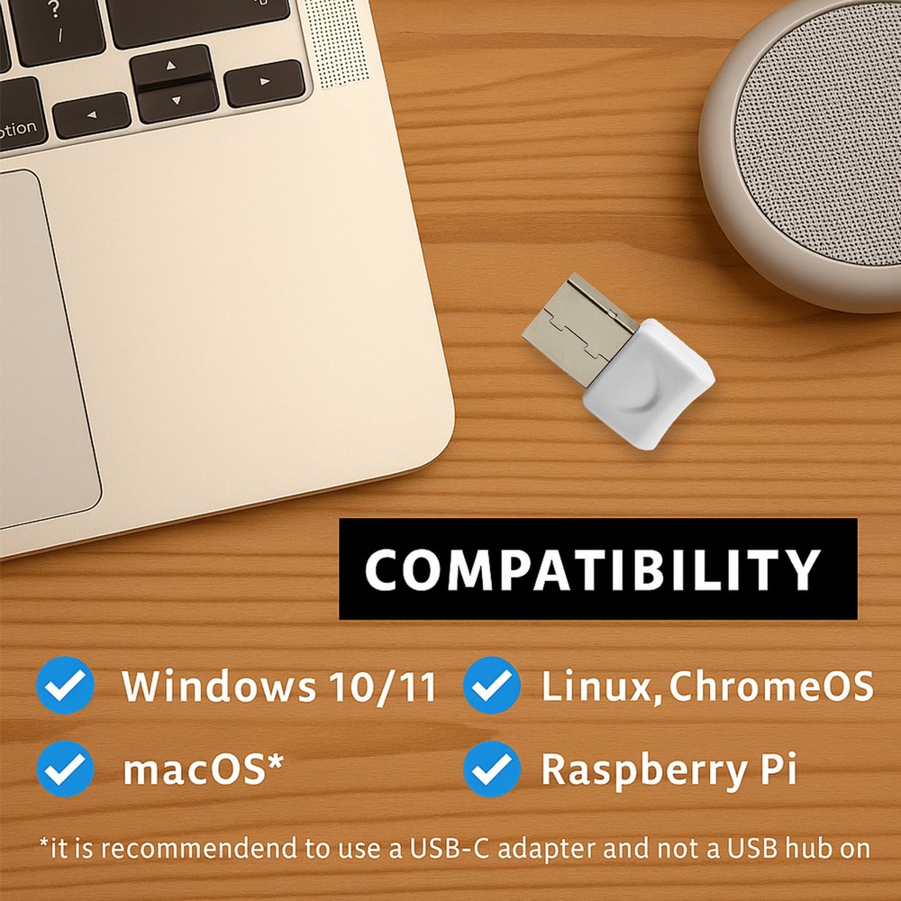 USB Bluetooth Adapter for PC macOS Linux ChromeOS Low Energy White