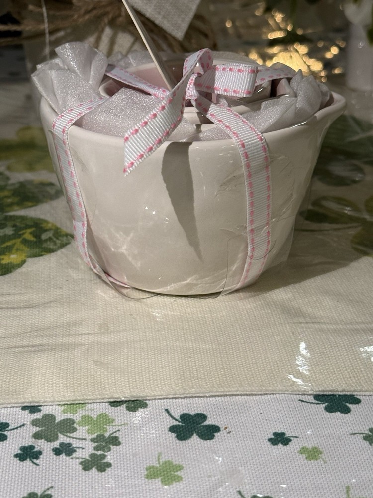 Rae Dunn White Ceramic Measuring Cups W/ Pink Interior- Nesting- 4 Pc Set