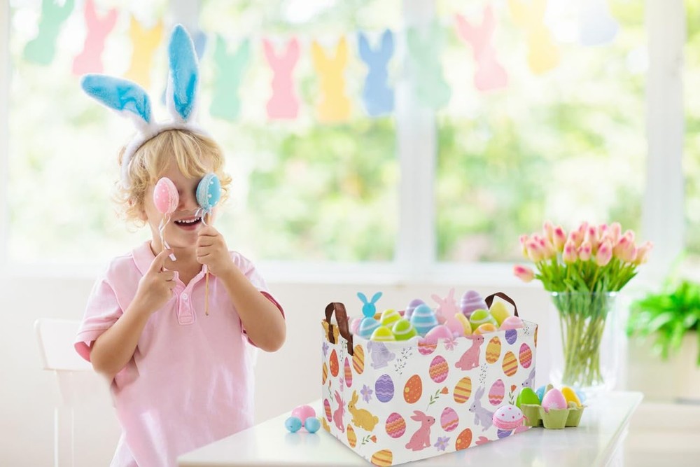 Sanjiaofen Rectangular Easter Baskets, Kids Easter Basket Organizer.Cute Stor...