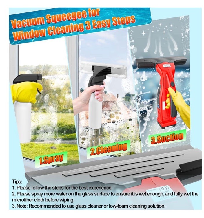 Window Vacuum Squeegee Cordless Cleaner Tool - Orange