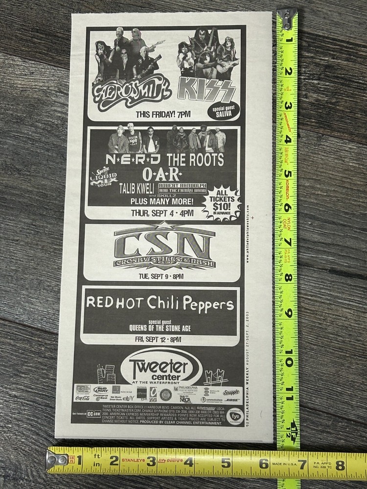 KISS Aerosmith Concert Ad Advert Tweeter Center NJ Tour 2003 Vintage Kiss
