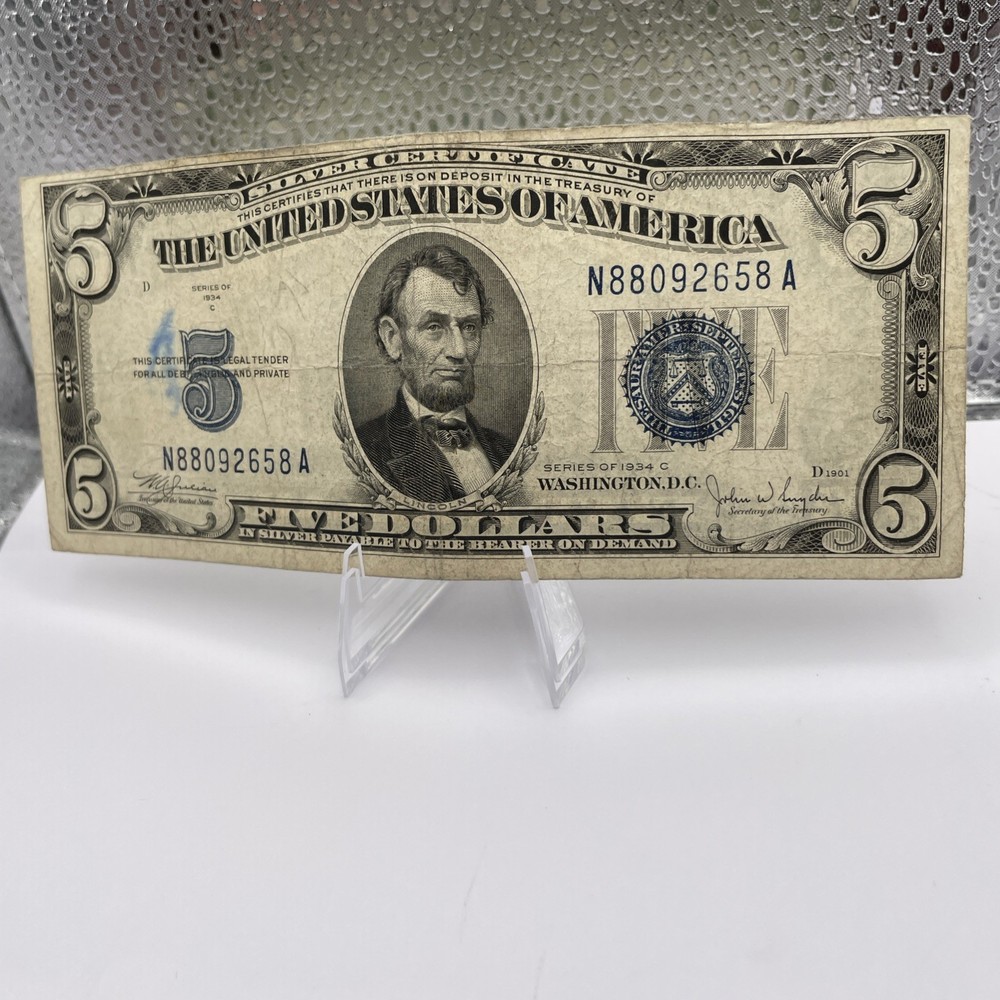Miscut Silver Certificate Five Dollar Bill