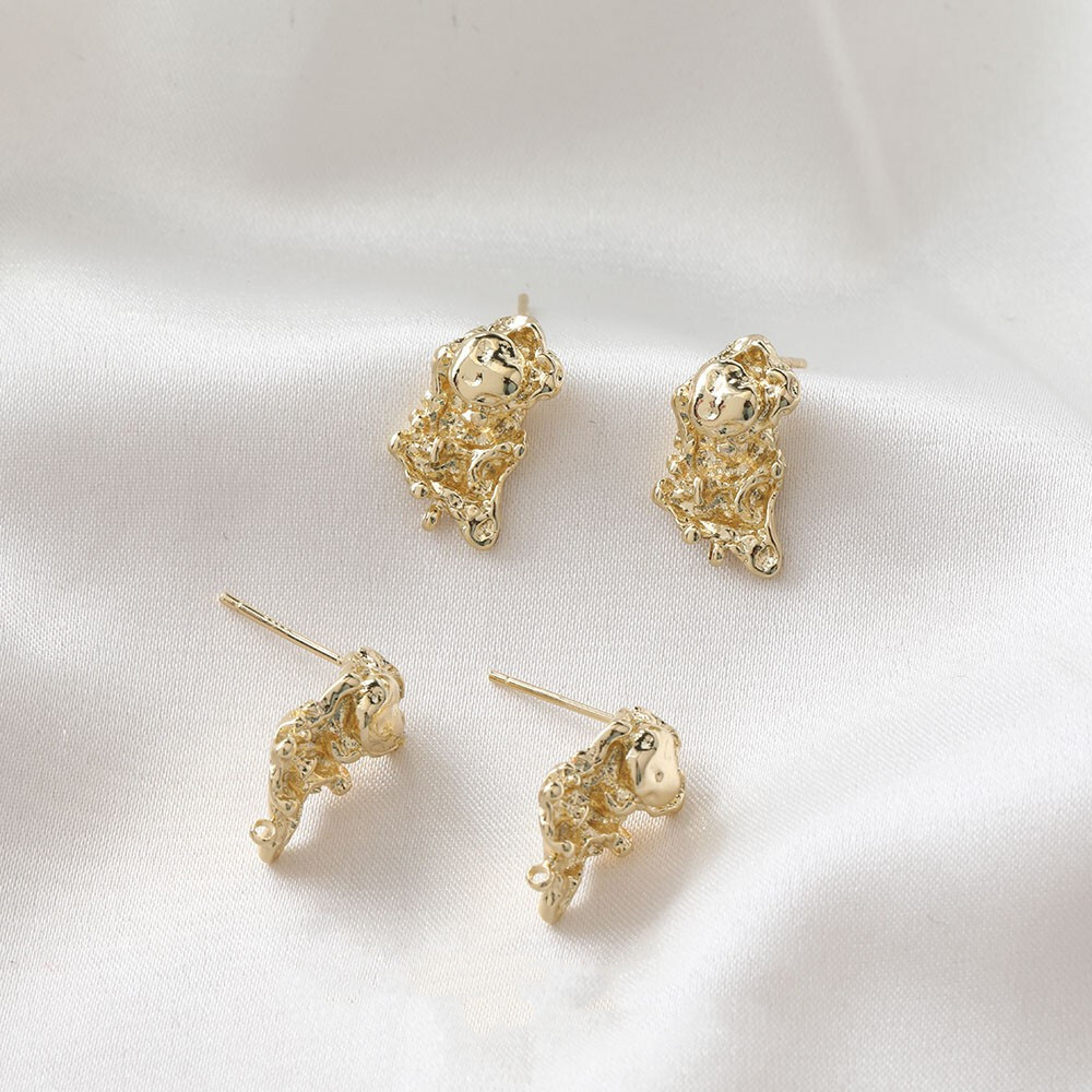 6pc Gold/Silver Lava Shape Earring Post,Geometry Irregular Hammered Stud Earring